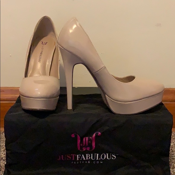 JustFab Shoes - JustFab Nude Patent Leather Platform Heels Size 7